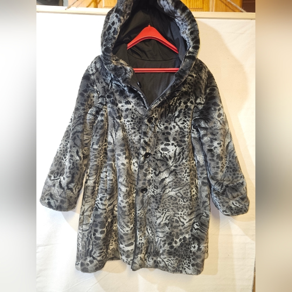 Hilary Radley Reverable Stylish Gray Faux Fur Coat